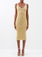 Valentino - Rib-knit Lurex Midi Dress - Womens - Gold
