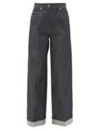 Gucci - Horsebit Selvedge Wide-leg Jeans - Womens - Dark Denim