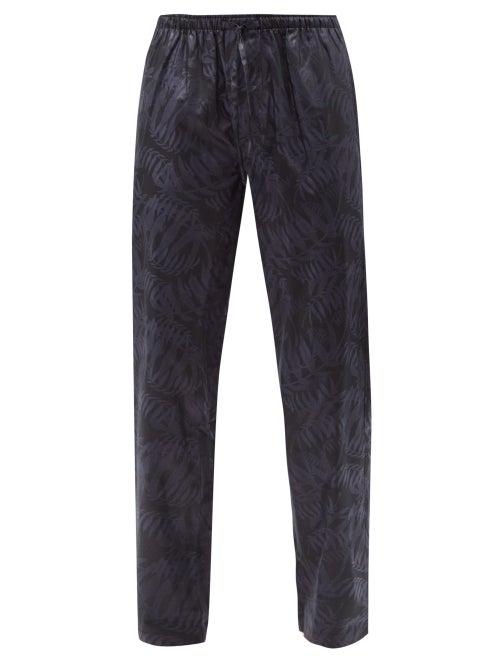 Zimmerli - Palm-jacquard Cotton-twill Pyjama Trousers - Mens - Navy