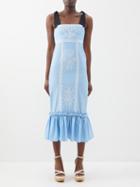 Lug Von Siga - Greta Broderie-anglaise Cotton Midi Dress - Womens - Light Blue