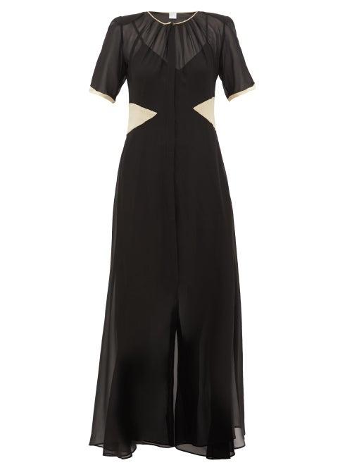 Matchesfashion.com Loretta Caponi - Lili Satin-trimmed Silk-georgette Dress - Womens - Black Beige