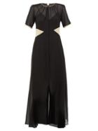 Matchesfashion.com Loretta Caponi - Lili Satin-trimmed Silk-georgette Dress - Womens - Black Beige