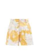 Matchesfashion.com Ephemera - Mai Tai High-rise Floral-print Linen Shorts - Womens - Orange Multi