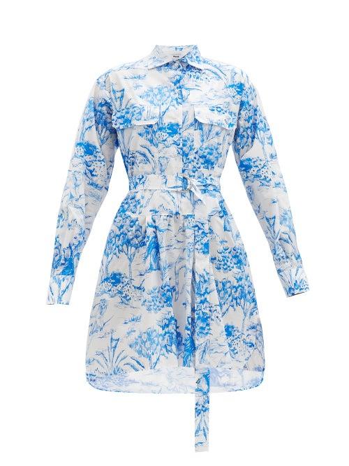 Matchesfashion.com Msgm - Jungle-print Cotton Shirt Dress - Womens - Blue White