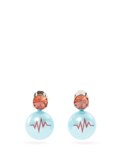 Matchesfashion.com Jiwinaia - Heartbeat Faux-pearl & Cubic-zirconia Earrings - Womens - Blue Multi