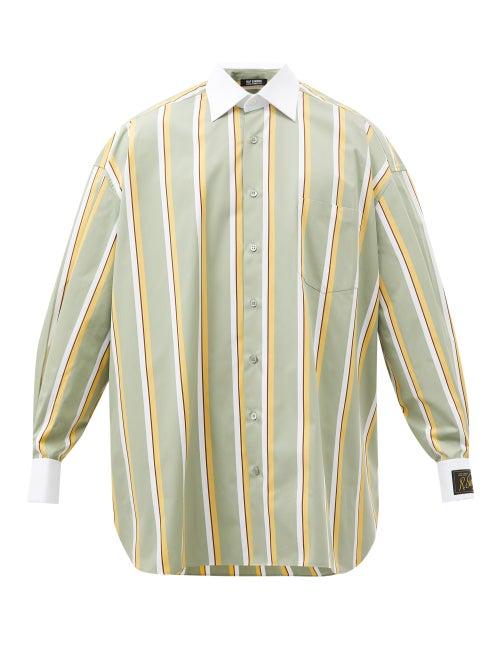 Raf Simons - Logo-label Striped Cotton-poplin Shirt - Mens - Light Green
