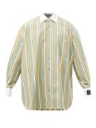 Raf Simons - Logo-label Striped Cotton-poplin Shirt - Mens - Light Green