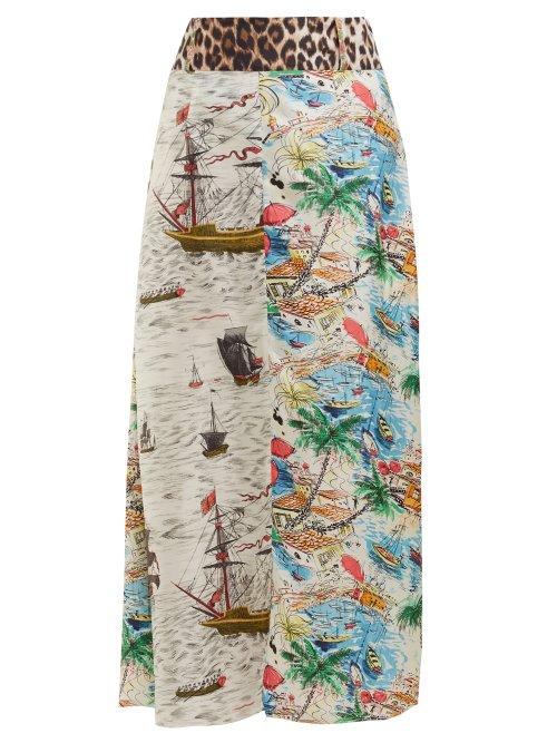 Matchesfashion.com La Prestic Ouiston - Jupon Printed Silk Twill Midi Skirt - Womens - Multi