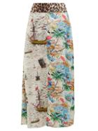 Matchesfashion.com La Prestic Ouiston - Jupon Printed Silk Twill Midi Skirt - Womens - Multi