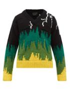 Matchesfashion.com Prada - Lightning Embroidered Wool Sweater - Mens - Black Green