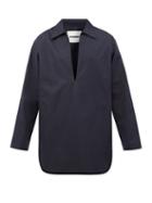 Jil Sander - Open-collar Cotton-poplin Shirt - Mens - Navy