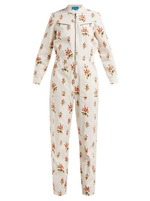 Matchesfashion.com M.i.h Jeans - Margot Floral Print Corduroy Jumpsuit - Womens - White Print