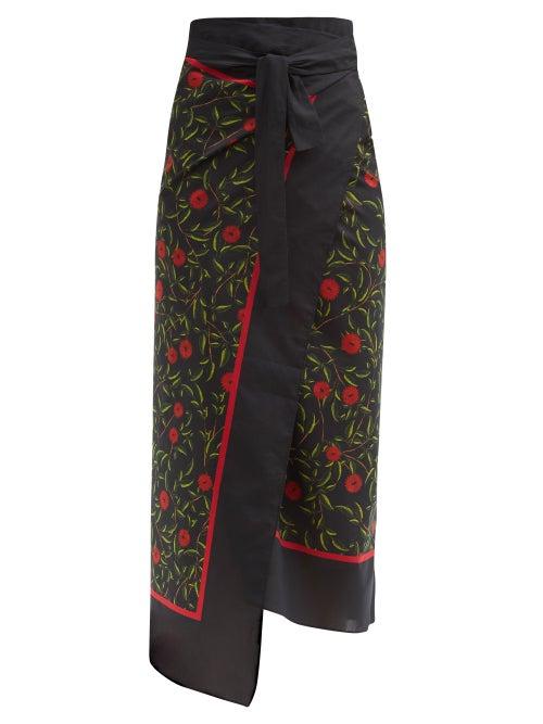 Matchesfashion.com Agua By Agua Bendita - Lavanda Floral-print Cotton-blend Sarong - Womens - Black Print