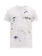Matchesfashion.com Helmut Lang - Paint Print Logo Embroidered Cotton T Shirt - Mens - Blue White