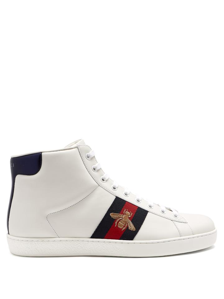 Gucci Ace Bee-embroidered High-top Leather Trainers