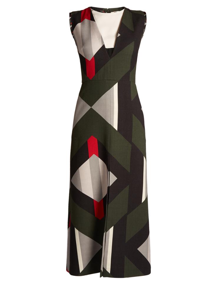 Fendi Lozenges-print Cut-out Front Wool-blend Dress