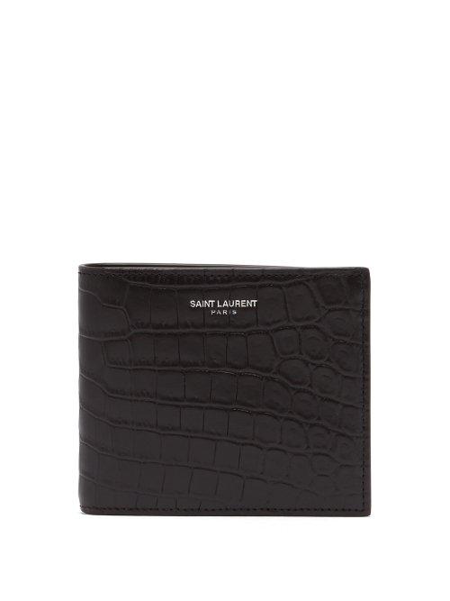 Matchesfashion.com Saint Laurent - Crocodile Effect Leather Billfold Wallet - Mens - Black