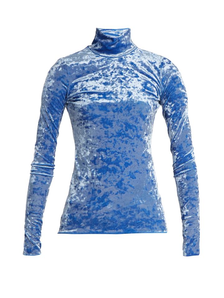 Tibi High-neck Slim-fit Crushed-velvet Top