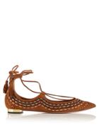 Aquazzura Christy Embroidered Suede Flats