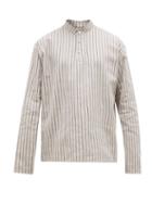 Matchesfashion.com Hecho - Mandarin Collar Striped Cotton Shirt - Mens - Grey