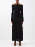 Khaite - Rebecca Pleated Off-the-shoulder Jersey Dress - Womens - Black