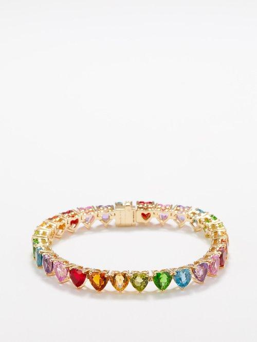 Yvonne Leon - Rainbow Heart Sapphire & 9kt Gold Bracelet - Womens - Gold Multi