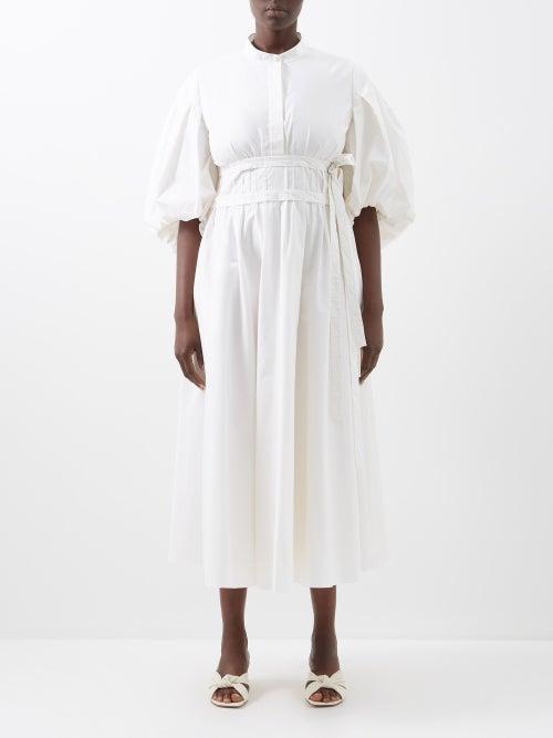Roksanda - Madalena Puff-sleeve Cotton-poplin Dress - Womens - White