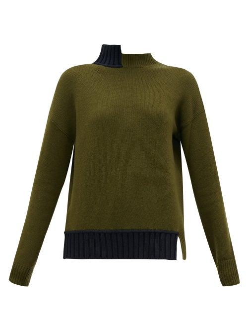 Matchesfashion.com Marni - Open-back Stepped-collar Wool-blend Sweater - Womens - Green Multi