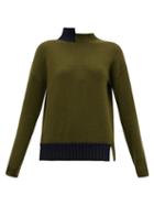 Matchesfashion.com Marni - Open-back Stepped-collar Wool-blend Sweater - Womens - Green Multi