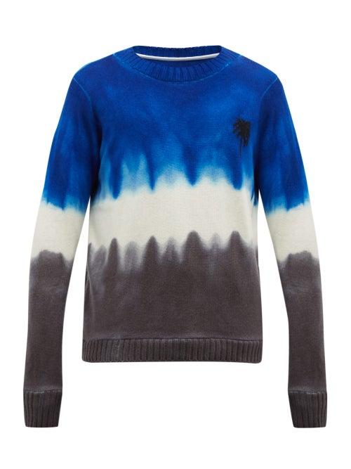 Matchesfashion.com The Elder Statesman - Tie Dyed Palm Tree Motif Cashmere Sweater - Mens - Blue White