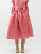 Horror Vacui - Toga Printed Stitch-pleated Cotton Midi Skirt - Womens - Red Print