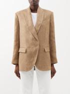 Brunello Cucinelli - Single-breasted Metallic Linen-twill Blazer - Womens - Camel