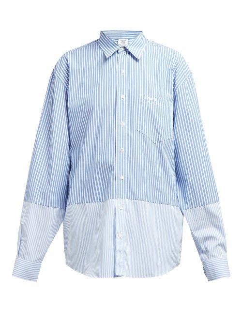 Matchesfashion.com Vetements - Logo Embroidered Striped Cotton Shirt - Womens - Blue Multi