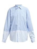 Matchesfashion.com Vetements - Logo Embroidered Striped Cotton Shirt - Womens - Blue Multi