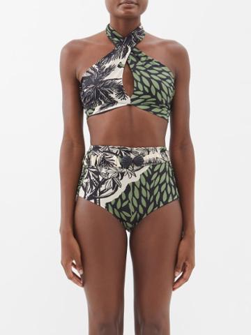 Johanna Ortiz - Expression Africana-print Bikini Top - Womens - Green Print