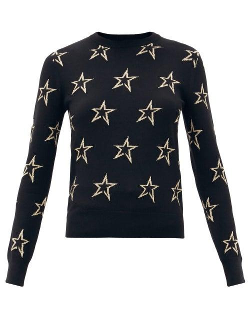 Matchesfashion.com Perfect Moment - Floro Star-intarsia Wool-blend Sweater - Womens - Black Print