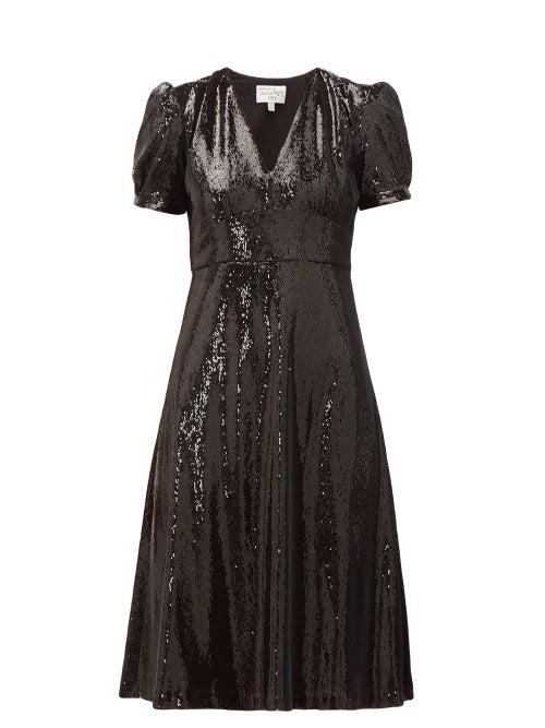 Matchesfashion.com Hvn - Paula V Neck Sequinned Dress - Womens - Black