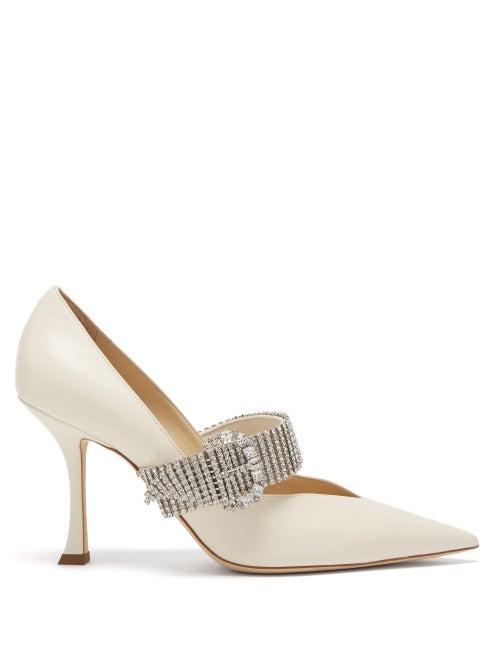 Jimmy Choo - Kari 90 Crystal-strap Leather Pumps - Womens - White