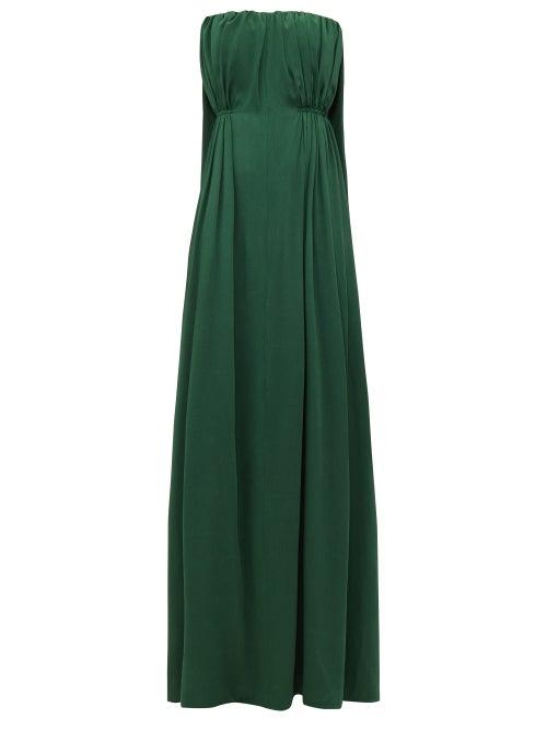 Matchesfashion.com Emilia Wickstead - Elaine Waterfall-back Satin-cloqu Maxi Dress - Womens - Dark Green