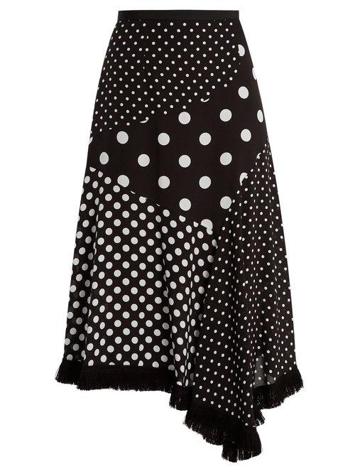 Matchesfashion.com Andrew Gn - Polka Dot Print Asymmetric Silk Skirt - Womens - Black White