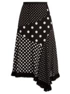 Matchesfashion.com Andrew Gn - Polka Dot Print Asymmetric Silk Skirt - Womens - Black White