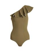 Matchesfashion.com Lisa Marie Fernandez - Arden Flounce Bonded Swimsuit - Womens - Khaki