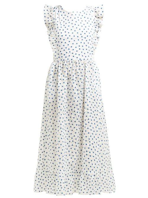 Matchesfashion.com Redvalentino - Polka Dot Cotton Voile Midi Dress - Womens - White Multi