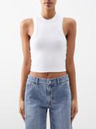 Tibi - Racerback Ribbed Cotton-blend Tank Top - Womens - White