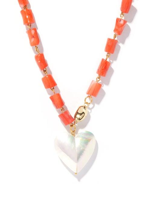 Timeless Pearly - Coral & Mother-of-pearl Pendant Necklace - Womens - Coral