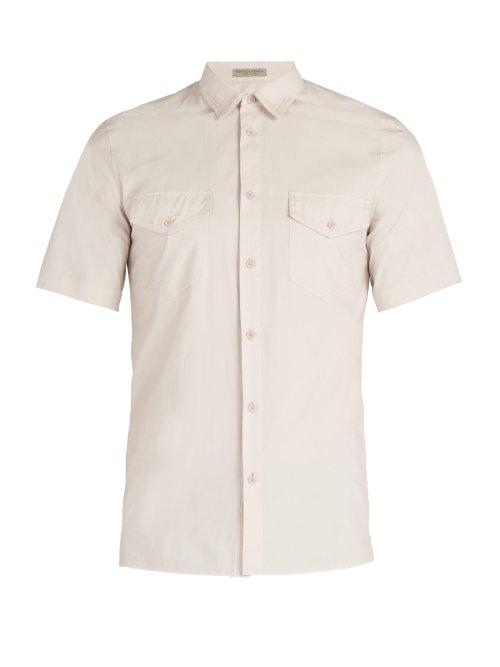 Matchesfashion.com Bottega Veneta - Patch Pocket Cotton Shirt - Mens - Light Grey