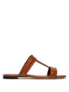 Matchesfashion.com Tod's - Double T Bar Crocodile Effect Leather Slides - Womens - Tan