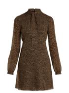 Matchesfashion.com Saint Laurent - Leopard Print Tie Neck Wool Dress - Womens - Leopard
