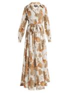 Matchesfashion.com Edward Crutchley - Tie Waist Leaf Print Woven Dress - Womens - White Multi