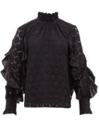 Matchesfashion.com Apiece Apart - Rio Ruffle Trimmed Cotton Blend Lace Top - Womens - Black